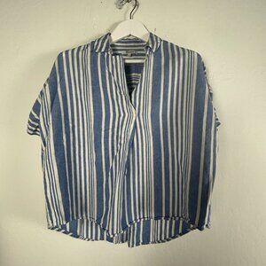 Madewell Womens Blue Striped Button-Back Short-Sleeve Shirt Small Linen Blend